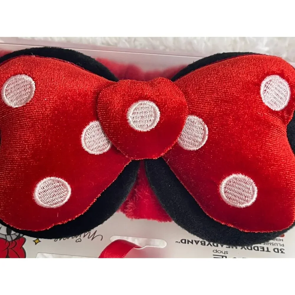 The Creme Shop Minnie Mouse 3D Teddy Spa Headband Plushie Bow Hairband Red Black